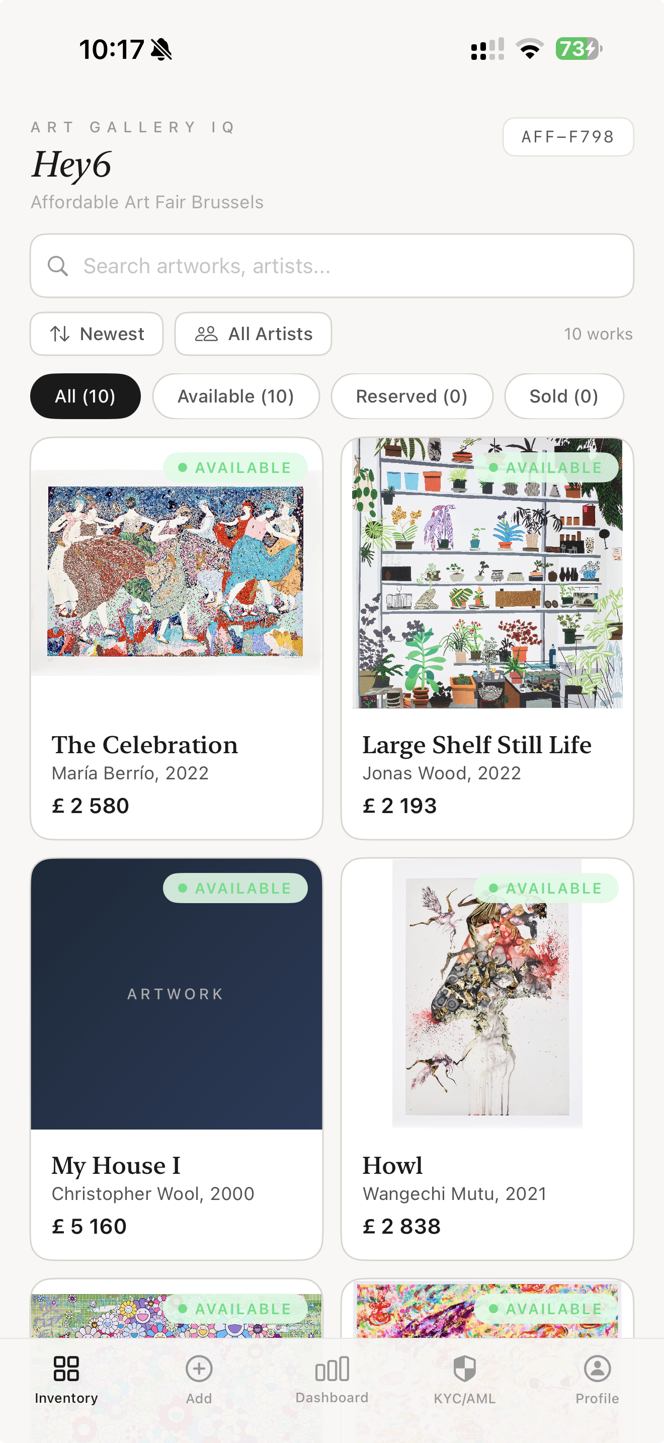 Art Gallery IQ — booth inventory at Affordable Art Fair Brussels